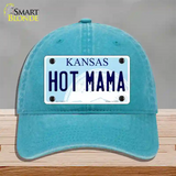 Hot Mama Kansas Novelty License Plate Hat Unconstructed Cotton / Lake Blue