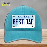 Best Dad Kansas Novelty License Plate Hat Unconstructed Cotton / Lake Blue