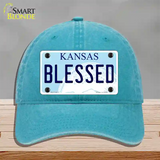 Blessed Kansas Novelty License Plate Hat Unconstructed Cotton / Lake Blue