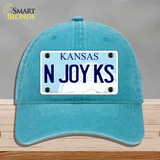 N Joy Kansas Novelty License Plate Hat Unconstructed Cotton / Lake Blue