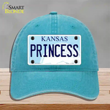 Princess Kansas Novelty License Plate Hat Unconstructed Cotton / Lake Blue