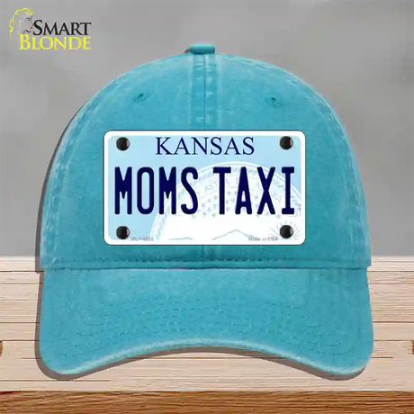 Moms Taxi Kansas Novelty License Plate Hat Unconstructed Cotton / Lake Blue