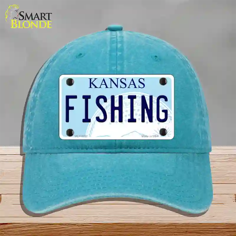 Fishing Kansas Novelty License Plate Hat Unconstructed Cotton / Lake Blue