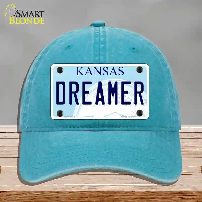 Dreamer Kansas Novelty License Plate Hat Unconstructed Cotton / Lake Blue