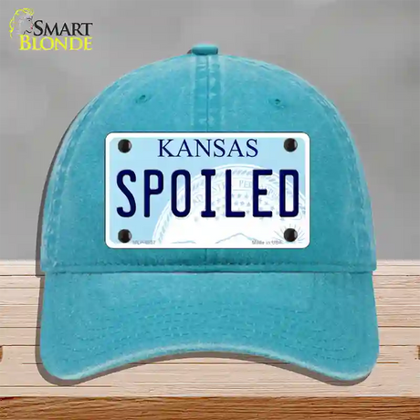 Spoiled Kansas Novelty License Plate Hat Unconstructed Cotton / Lake Blue