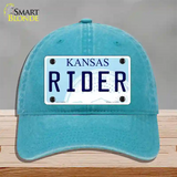 Rider Kansas Novelty License Plate Hat Unconstructed Cotton / Lake Blue