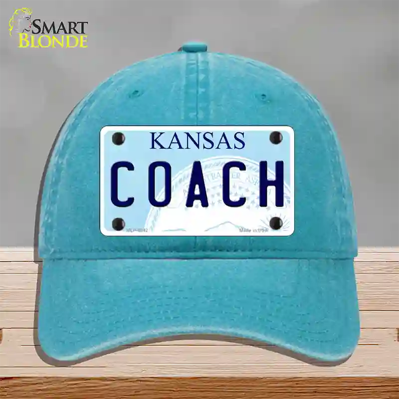 Coach Kansas Novelty License Plate Hat Unconstructed Cotton / Lake Blue