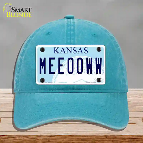 Meeooww Kansas Novelty License Plate Hat Unconstructed Cotton / Lake Blue