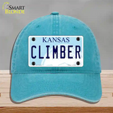 Climber Kansas Novelty License Plate Hat Unconstructed Cotton / Lake Blue