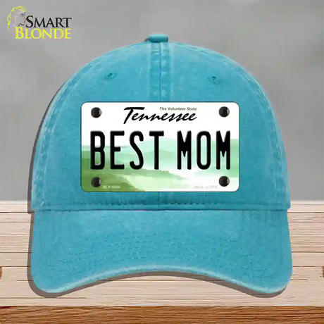 Best Mom Tennessee Novelty License Plate Hat Unconstructed Cotton / Lake Blue