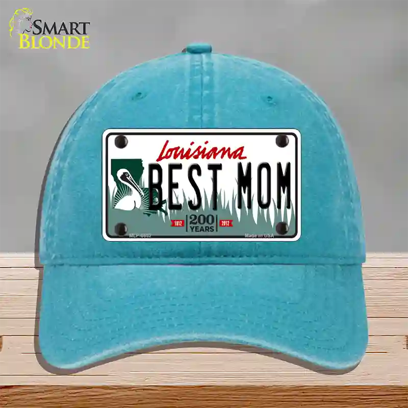 Best Mom Louisiana Novelty License Plate Hat Unconstructed Cotton / Lake Blue