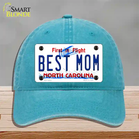 Best Mom North Carolina Novelty License Plate Hat Unconstructed Cotton / Lake Blue