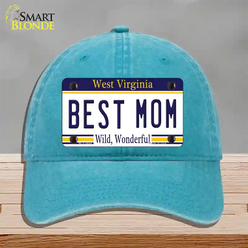 Best Mom West Virginia Novelty License Plate Hat Unconstructed Cotton / Lake Blue