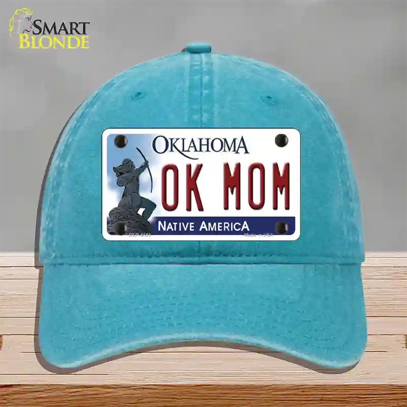 Ok Mom Oklahoma Novelty License Plate Hat Unconstructed Cotton / Lake Blue