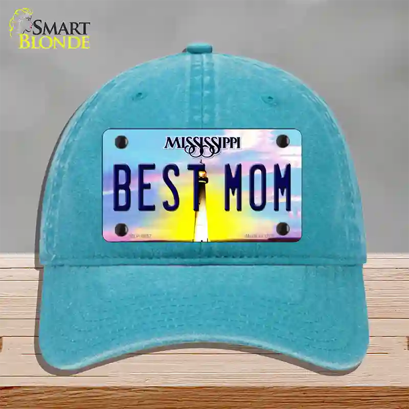 Best Mom Mississippi Novelty License Plate Hat Unconstructed Cotton / Lake Blue