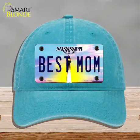 Best Mom Mississippi Novelty License Plate Hat Unconstructed Cotton / Lake Blue