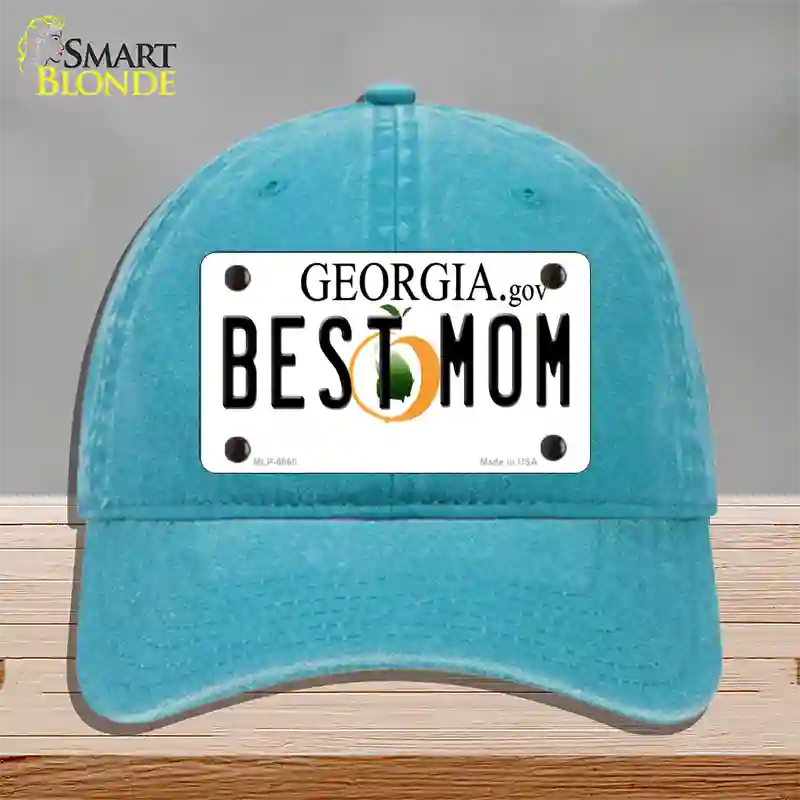 Best Mom Georgia Novelty License Plate Hat Unconstructed Cotton / Lake Blue