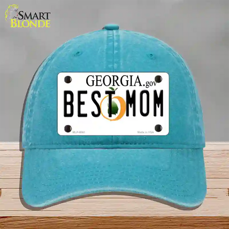 Best Mom Georgia Novelty License Plate Hat Unconstructed Cotton / Lake Blue