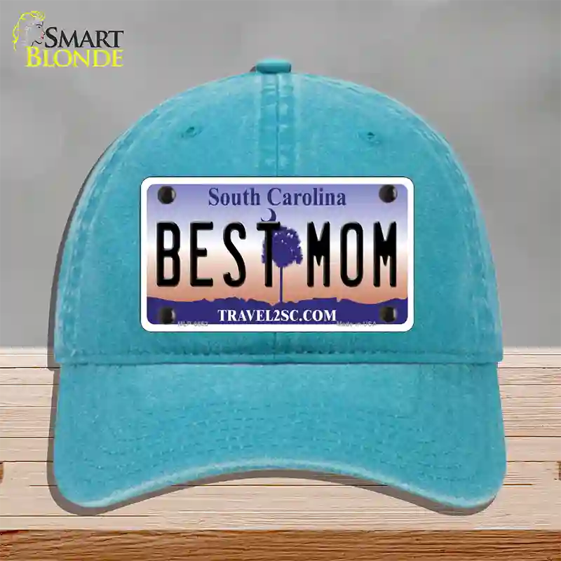 Best Mom South Carolina Novelty License Plate Hat Unconstructed Cotton / Lake Blue