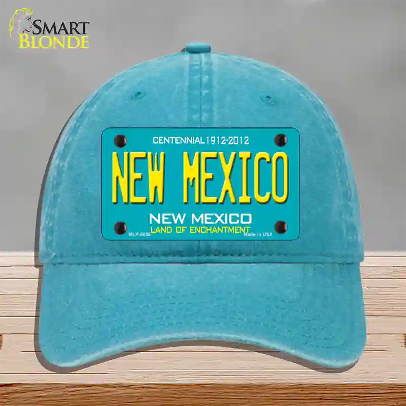 New Mexico Novelty License Plate Hat Unconstructed Cotton / Lake Blue