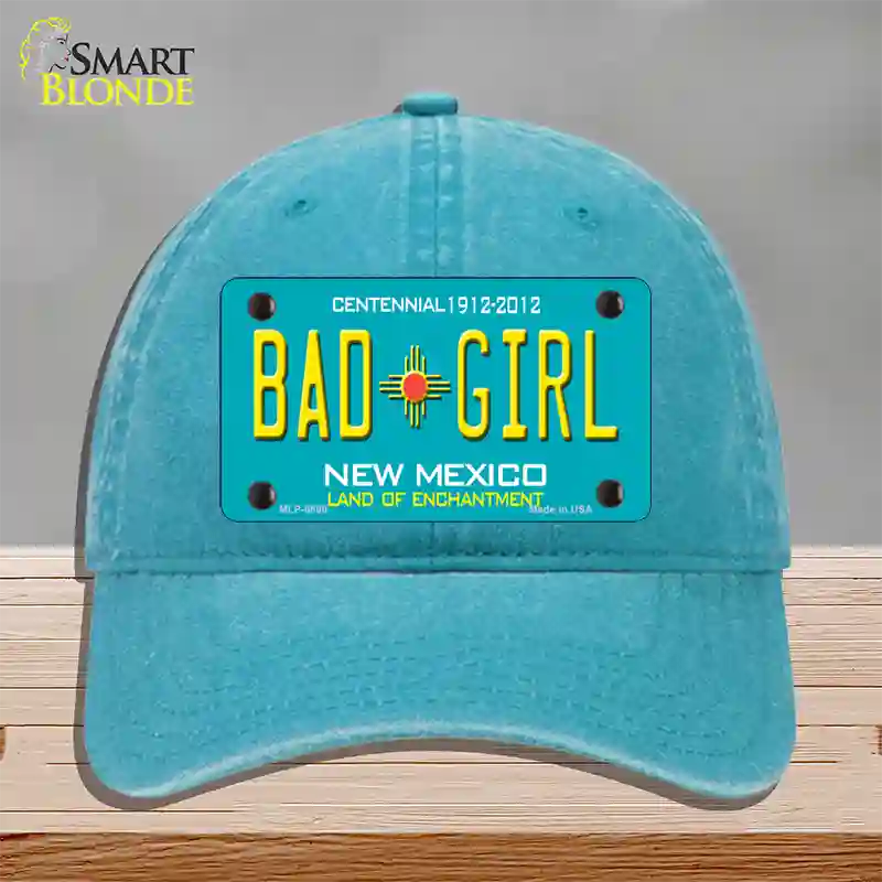 Bad Girl New Mexico Novelty License Plate Hat Unconstructed Cotton / Lake Blue