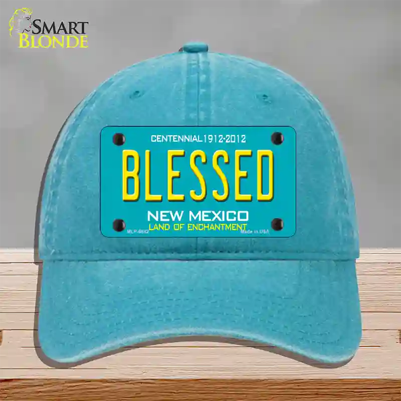 Blessed New Mexico Novelty License Plate Hat Unconstructed Cotton / Lake Blue