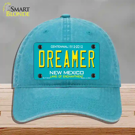 Dreamer New Mexico Novelty License Plate Hat Unconstructed Cotton / Lake Blue