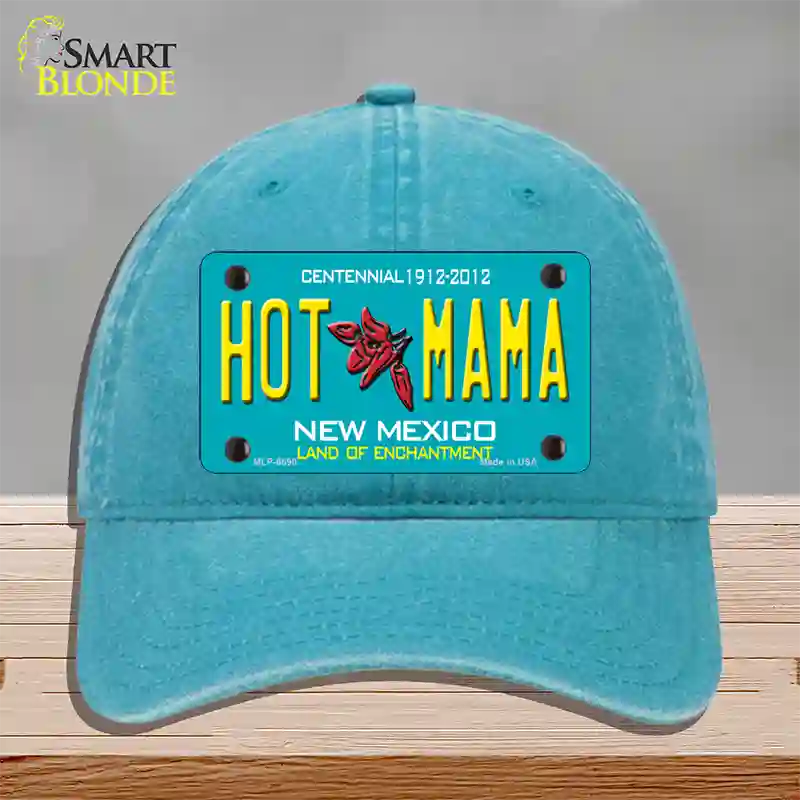 Hot Mama New Mexico Novelty License Plate Hat Unconstructed Cotton / Lake Blue