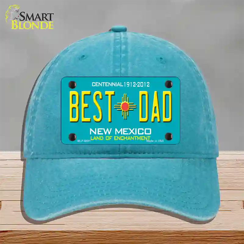 Best Dad New Mexico Novelty License Plate Hat Unconstructed Cotton / Lake Blue