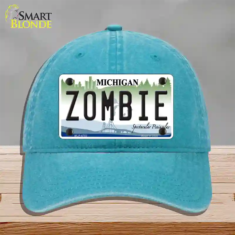 Zombie Michigan Novelty License Plate Hat Unconstructed Cotton / Lake Blue