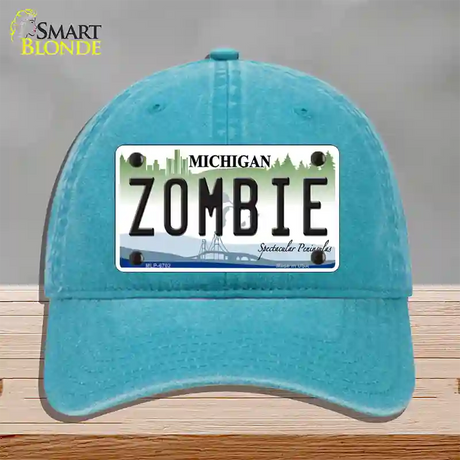 Zombie Michigan Novelty License Plate Hat Unconstructed Cotton / Lake Blue