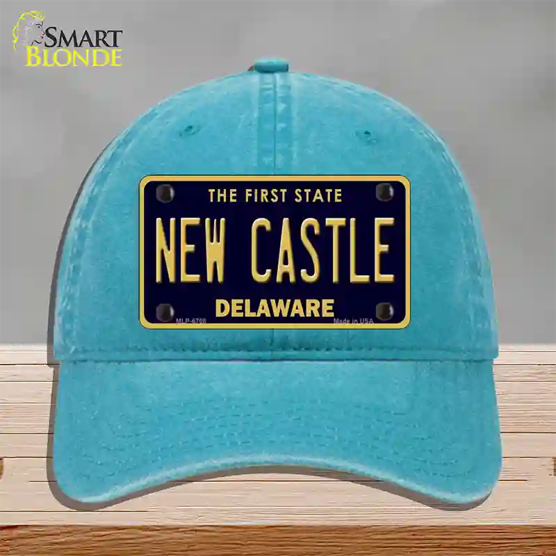 New Castle Delaware Novelty License Plate Hat Unconstructed Cotton / Lake Blue