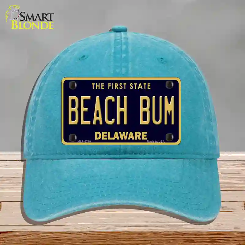 Beach Bum Delaware Novelty License Plate Hat Unconstructed Cotton / Lake Blue