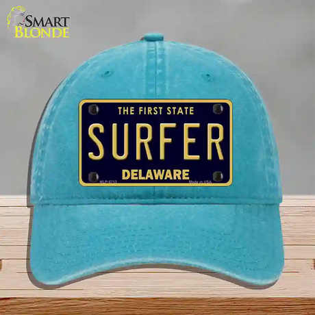 Surfer Delaware Novelty License Plate Hat Unconstructed Cotton / Lake Blue