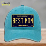 Best Mom Delaware Novelty License Plate Hat Unconstructed Cotton / Lake Blue