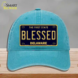 Blessed Delaware Novelty License Plate Hat Unconstructed Cotton / Lake Blue