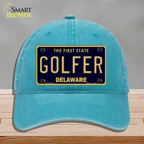 Golfer Delaware Novelty License Plate Hat Unconstructed Cotton / Lake Blue