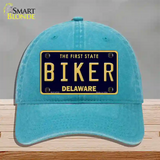 Biker Delaware Novelty License Plate Hat Unconstructed Cotton / Lake Blue