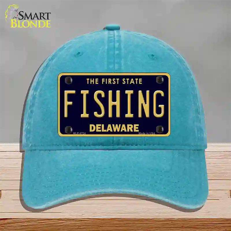 Fishing Delaware Novelty License Plate Hat Unconstructed Cotton / Lake Blue