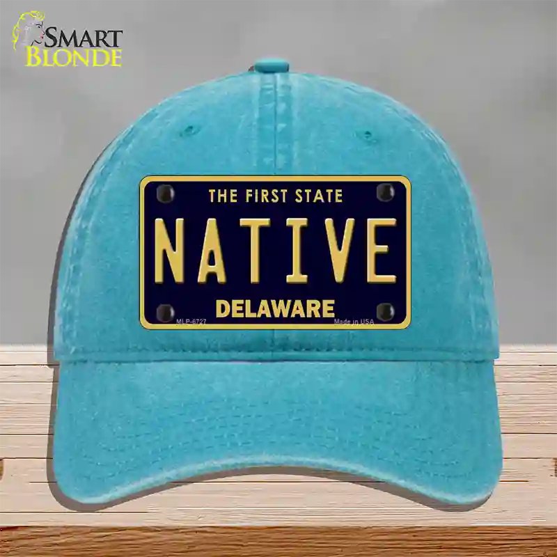 Native Delaware Novelty License Plate Hat Unconstructed Cotton / Lake Blue