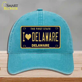 I Love Delaware Novelty License Plate Hat Unconstructed Cotton / Lake Blue