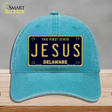 Jesus Delaware Novelty License Plate Hat Unconstructed Cotton / Lake Blue