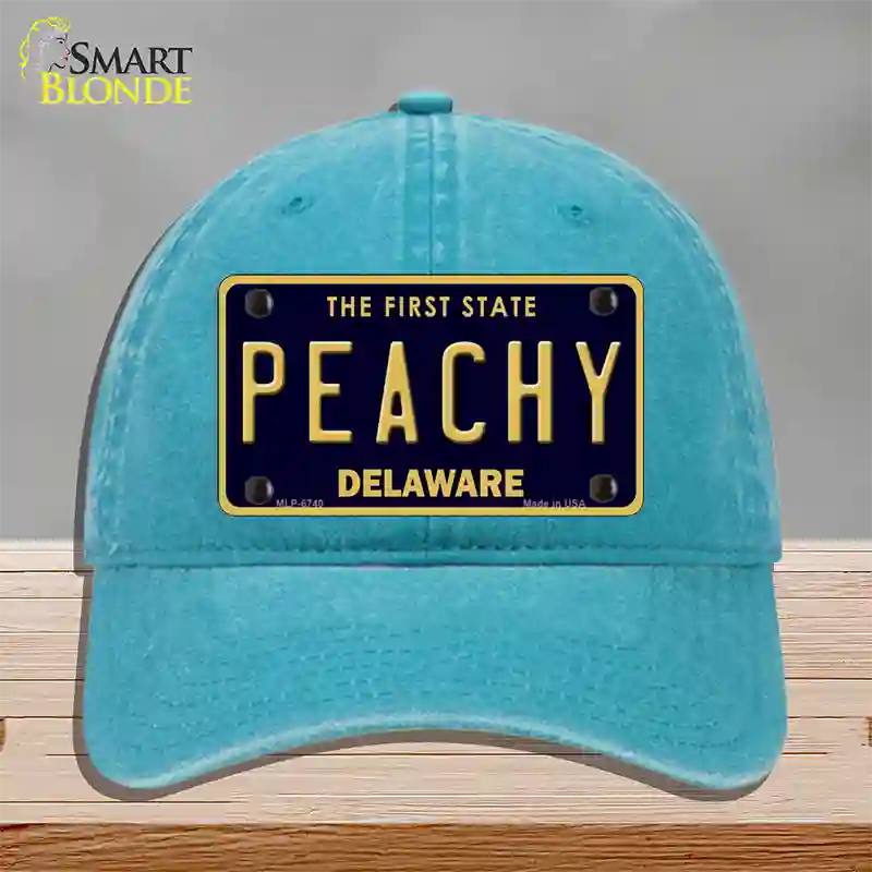 Peachy Delaware Novelty License Plate Hat Unconstructed Cotton / Lake Blue