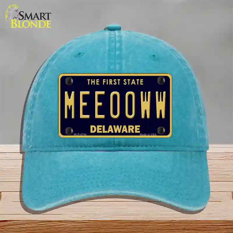 Meeooww Delaware Novelty License Plate Hat Unconstructed Cotton / Lake Blue