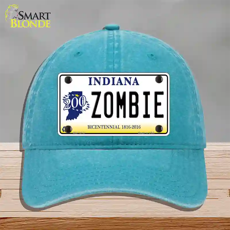 Zombie Indiana Novelty License Plate Hat Unconstructed Cotton / Lake Blue