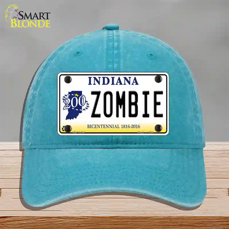 Zombie Indiana Novelty License Plate Hat Unconstructed Cotton / Lake Blue