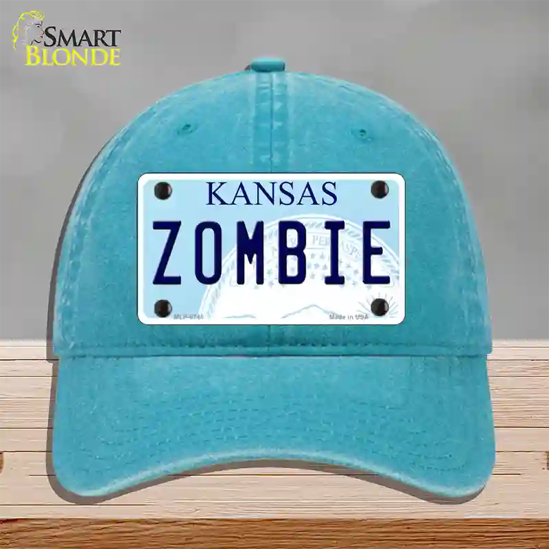 Zombie Kansas Novelty License Plate Hat Unconstructed Cotton / Lake Blue