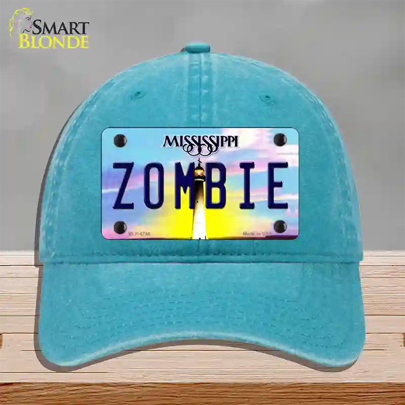 Zombie Mississippi Novelty License Plate Hat Unconstructed Cotton / Lake Blue