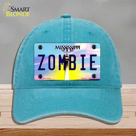 Zombie Mississippi Novelty License Plate Hat Unconstructed Cotton / Lake Blue