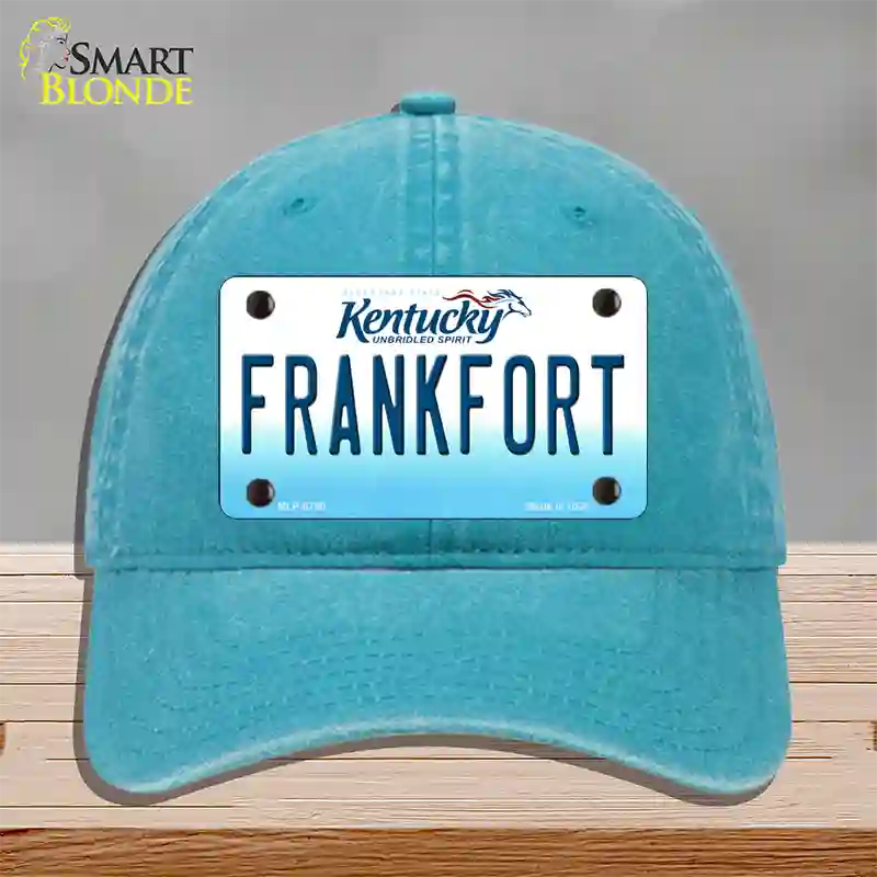 Frankfort Kentucky Novelty License Plate Hat Unconstructed Cotton / Lake Blue